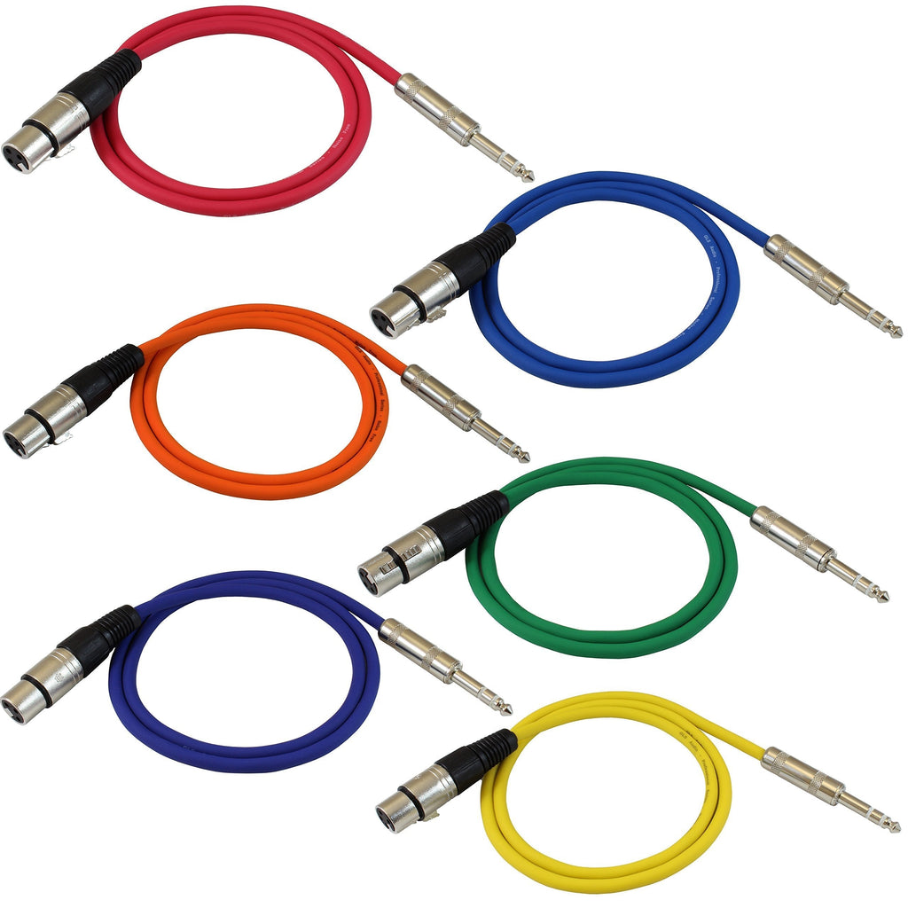 [AUSTRALIA] - GLS Audio 3ft Patch Cable Cords - XLR Female to 1/4" TRS Color Cables - 3' Balanced Snake Cord - 6 Pack 