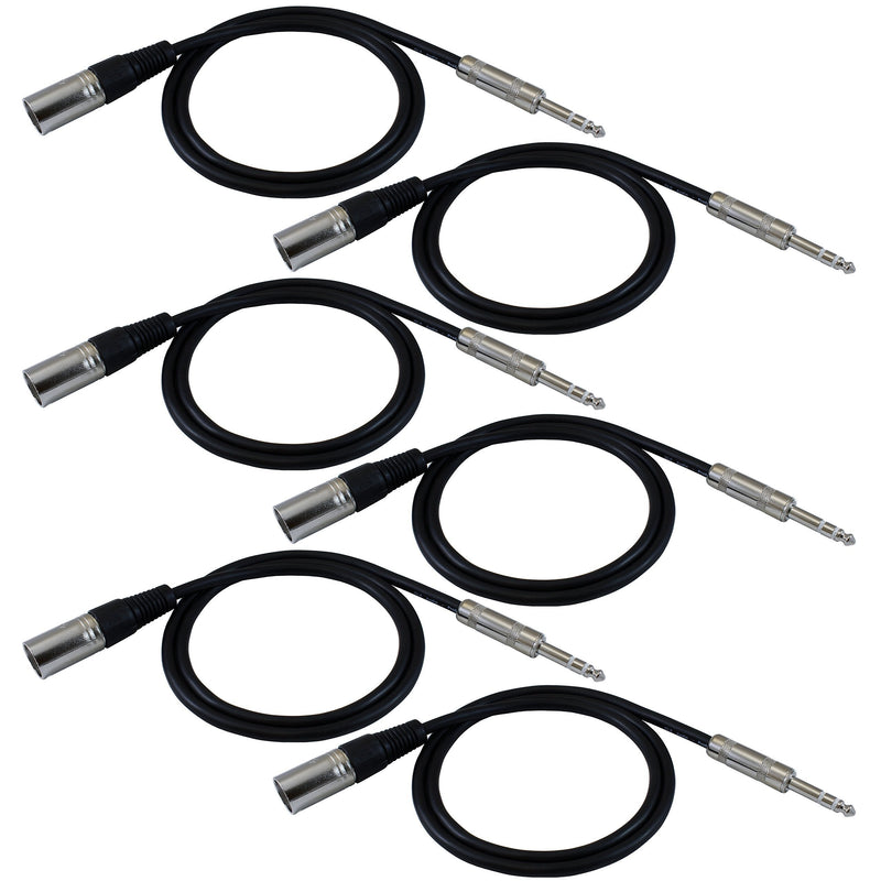 [AUSTRALIA] - GLS Audio 3ft Patch Cable Cords - XLR Male to 1/4" TRS Black Cables - 3' Balanced Snake Cord - 6 Pack 