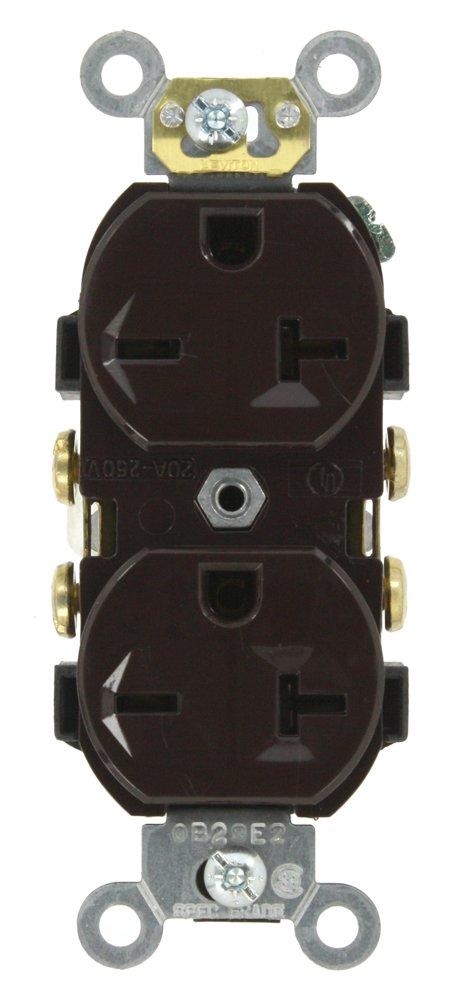 Leviton 5822 Straight Blade Single Receptacle, 250 Vac, 20 A, 2 Pole, 3 Wire, Brown