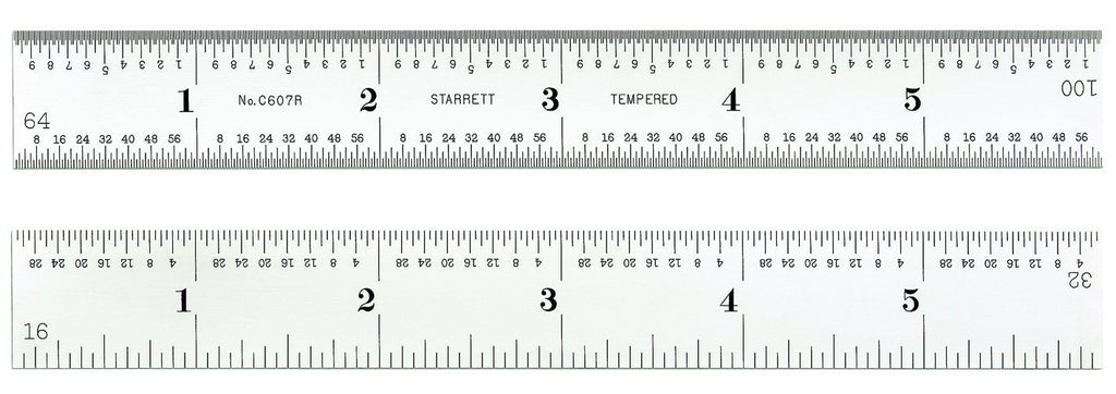Starrett C607R-6 Spring Tempered Steel Rule With Inch Graduations, 6" Length, 3/4" Width, 3/64" Thickness