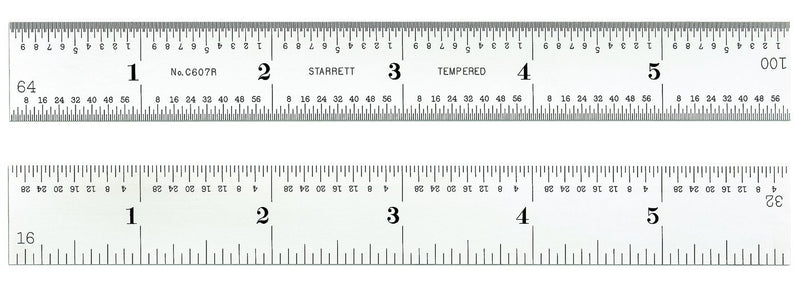 Starrett C607R-6 Spring Tempered Steel Rule With Inch Graduations, 6" Length, 3/4" Width, 3/64" Thickness