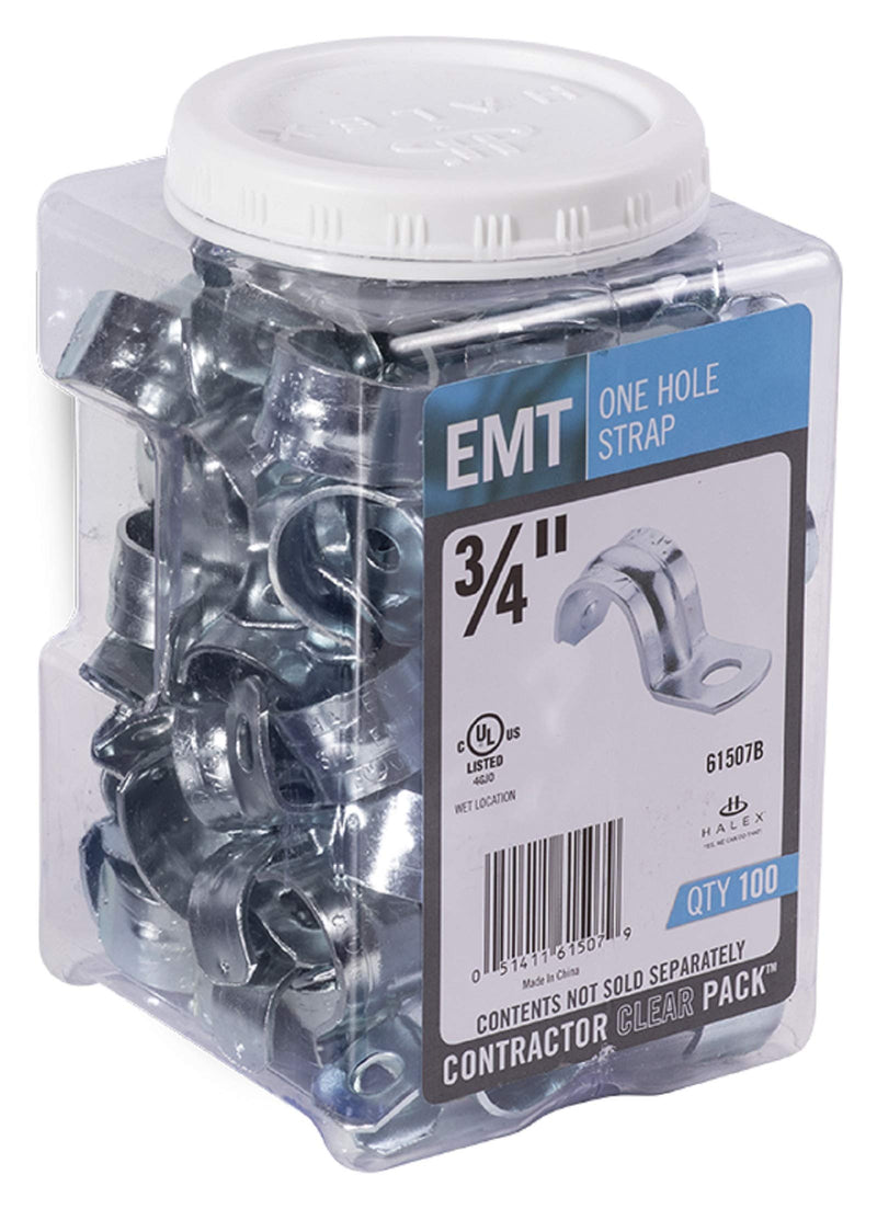 Halex, 3/4 in. Electrical Metallic Tube (EMT) 1-Hole Straps , 61507B, 100 per pack 3/4" in. Trade Size, 100 Per Pack