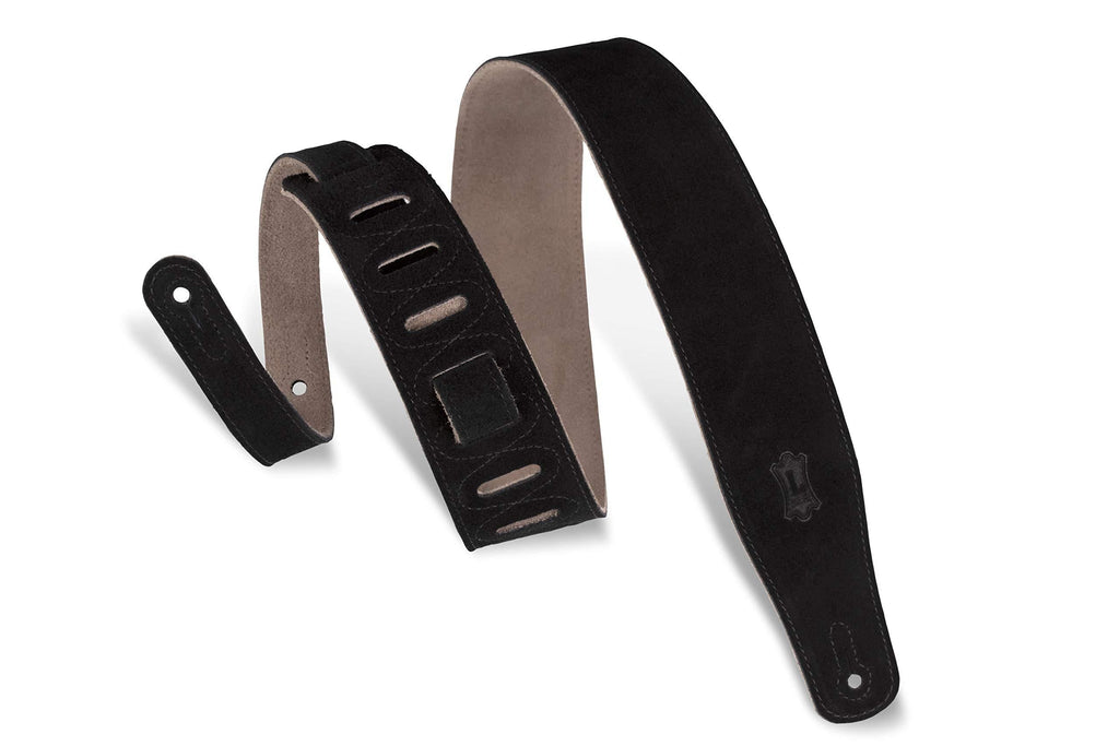 Levy's Leathers MS26-BLK 2.5" Hand-Brushed Suede Guitar Strap, Black Standard