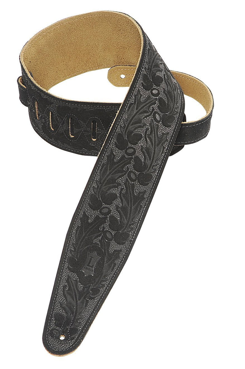 Levy's Leathers 3" Suede Guitar Strap with an Acorn and Oak-Leaves Pattern; Black (PMS44T01-BLK)