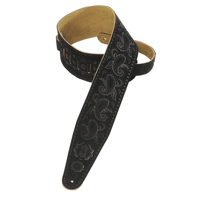 Levy's Leathers PMS44T03-BLK Hand-Brushed Suede Guitar Strap with Paisley Pattern, Black