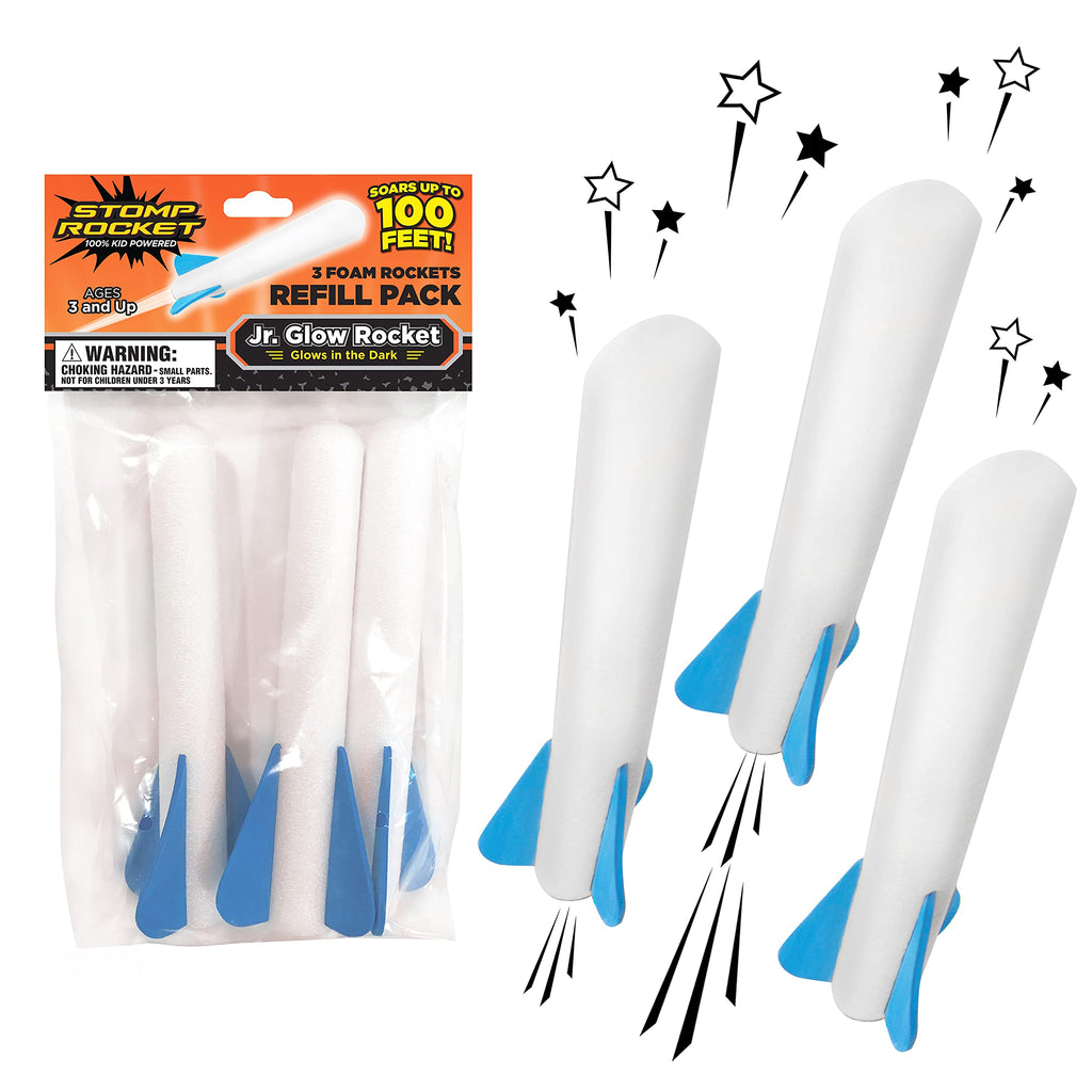 Stomp Rocket The Original Jr. Glow Rocket Refill Pack, 3 Rockets - Glows in The Dark, Outdoor Rocket Toy Gift for Boys and Girls- Ages 3 Years and Up Rocket Refill 3 Rockets