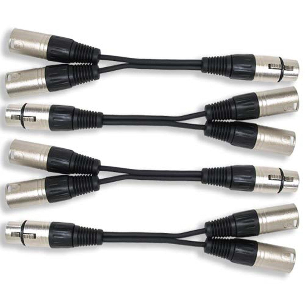 [AUSTRALIA] - GLS Audio 6 Inch Patch Y Cable Cords - XLR Female to Dual XLR Male Cables - 6" Y-Cable Cord Splitter - 4 Pack 