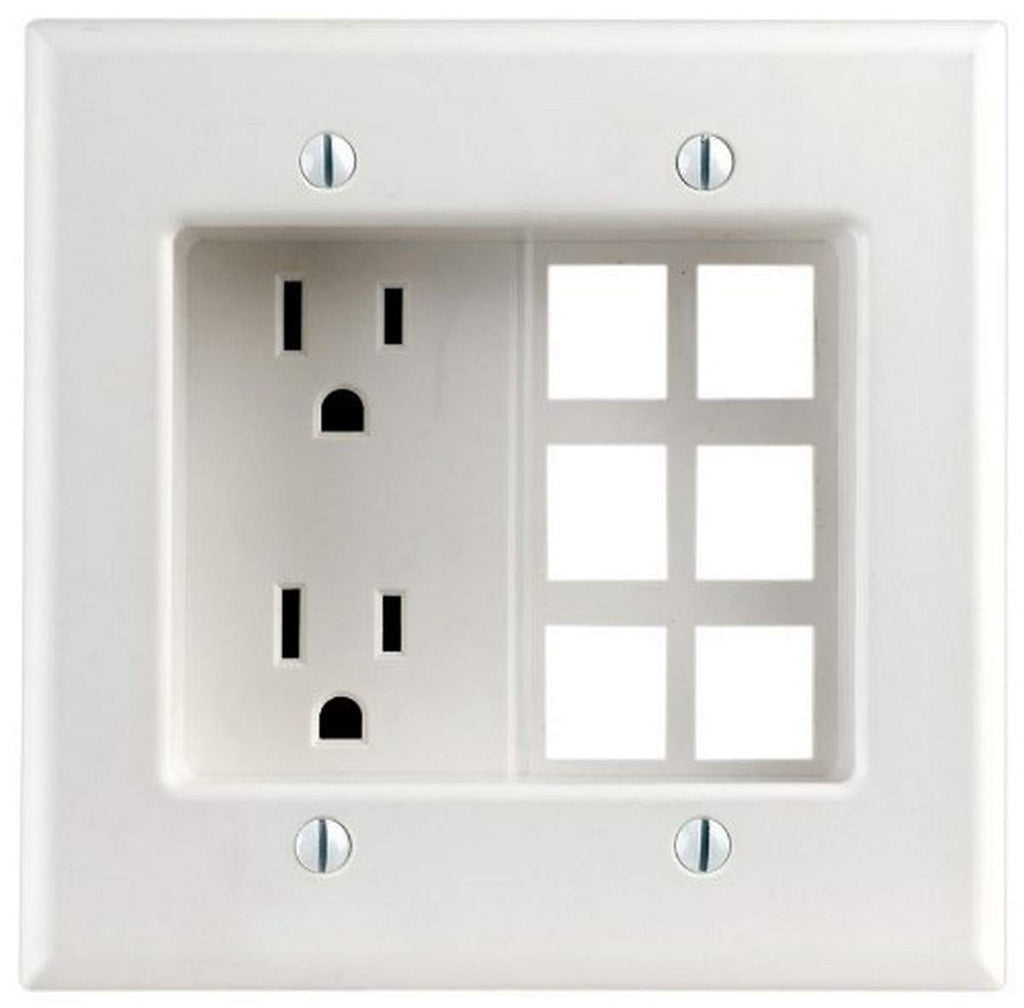 Leviton 690-W Recessed Duplex Receptacle, 125 Vac, 15 A, 2 Pole, 3 Wire, White