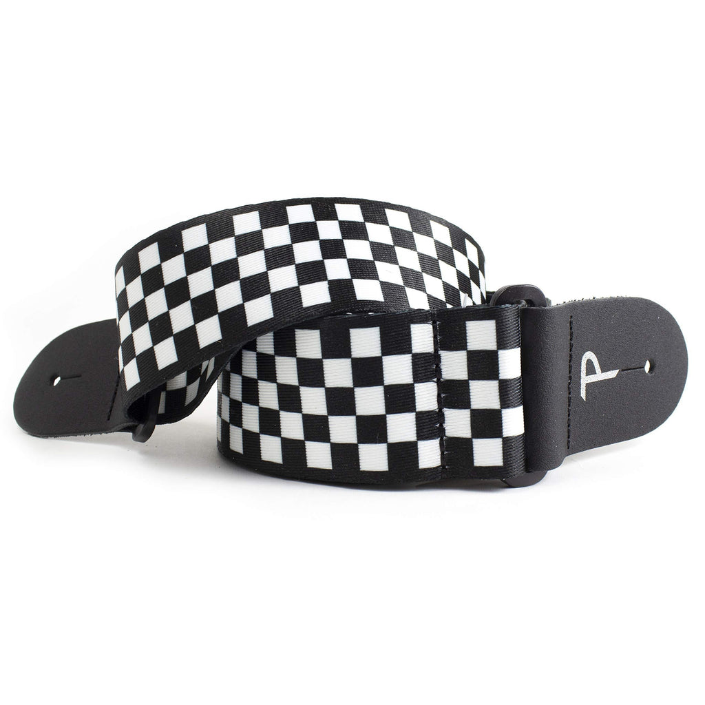 Perri’s Leathers The Checker Collection Polyester Guitar Strap, 2” inches Wide, Adjustable Length 39” to 58” inches, Black and White Checkers Black & White Checker