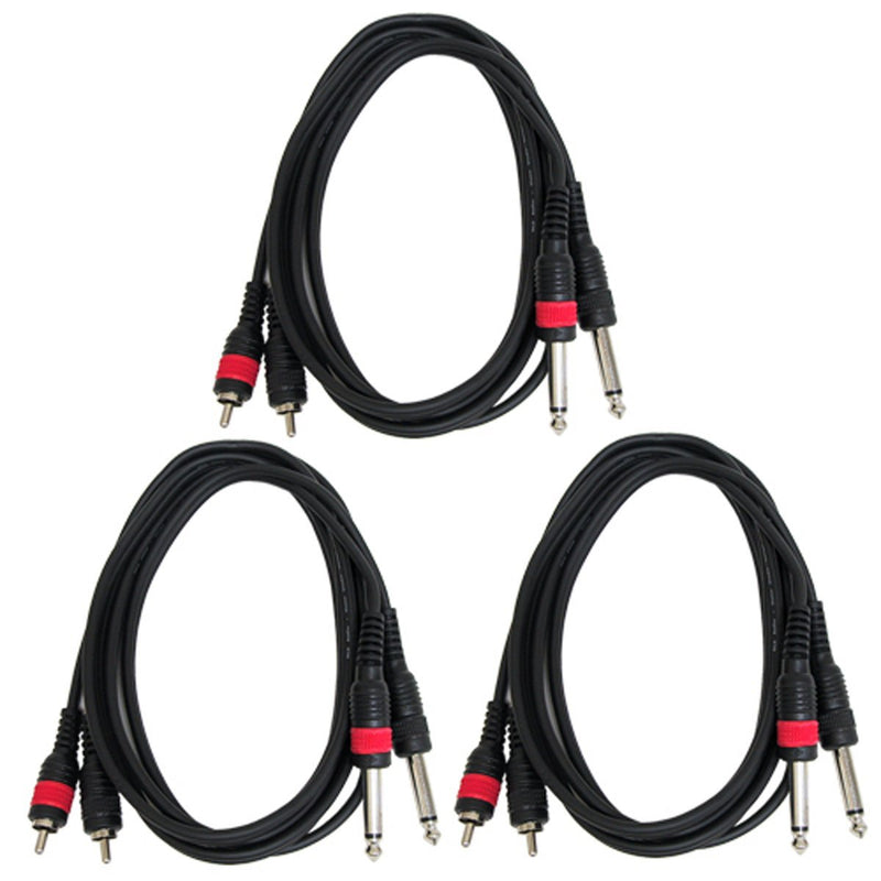 [AUSTRALIA] - GLS Audio 6ft Patch Cable Cords - Dual RCA to Dual 1/4" TS Black Cables - 6' Home Series Cord - 3 Pack 