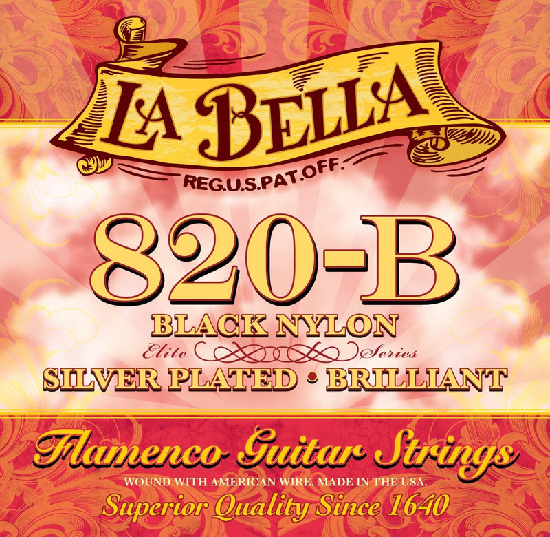 La Bella 653917 Flamenco Nylon Silver Plated String Set for Classic Guitar - Black