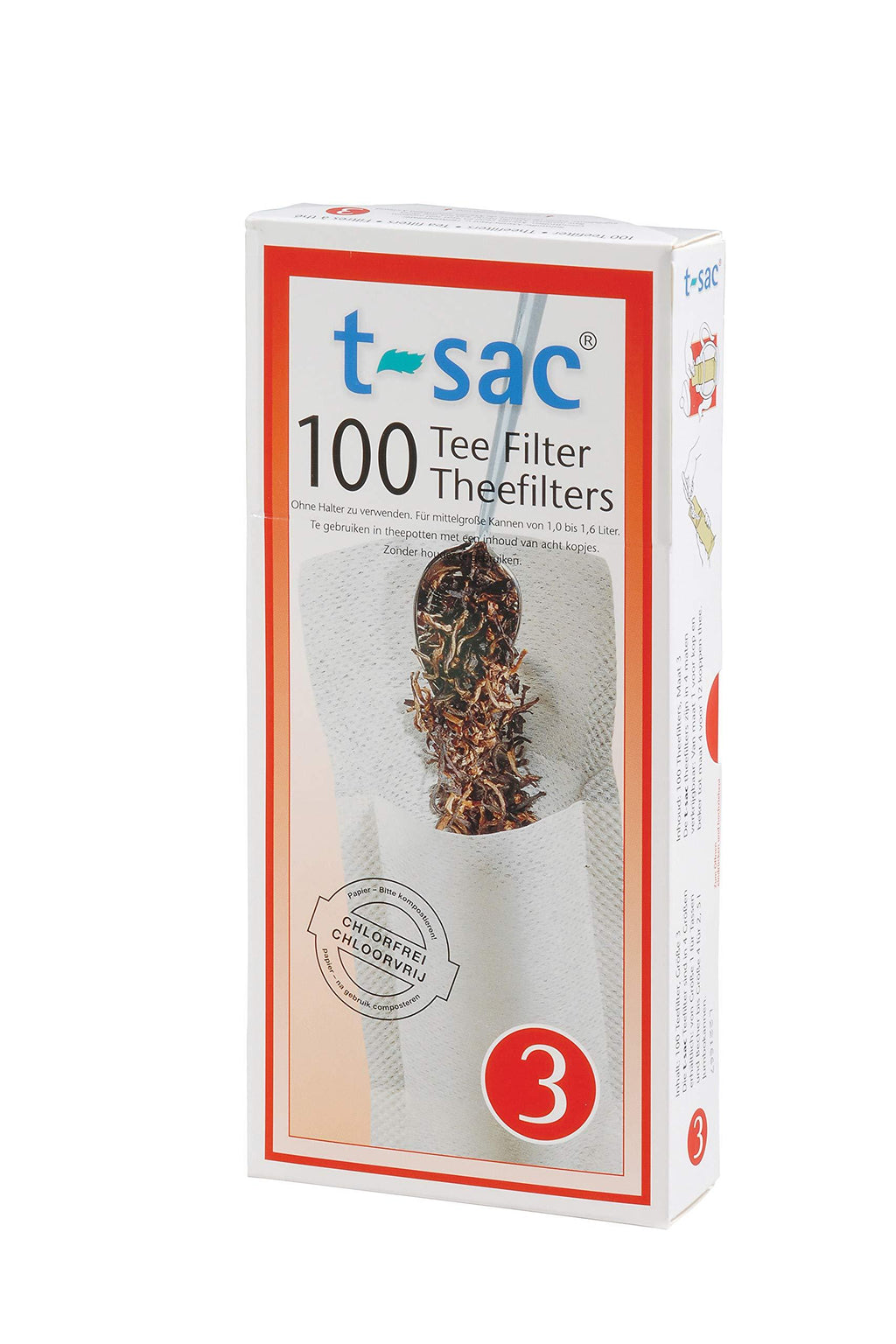 T-Sac Tea Filter Bags, Disposable Tea Infuser, Number 3-Size, 3 to 8-Cup Capacity, Set of 100 # 3, 100 Count