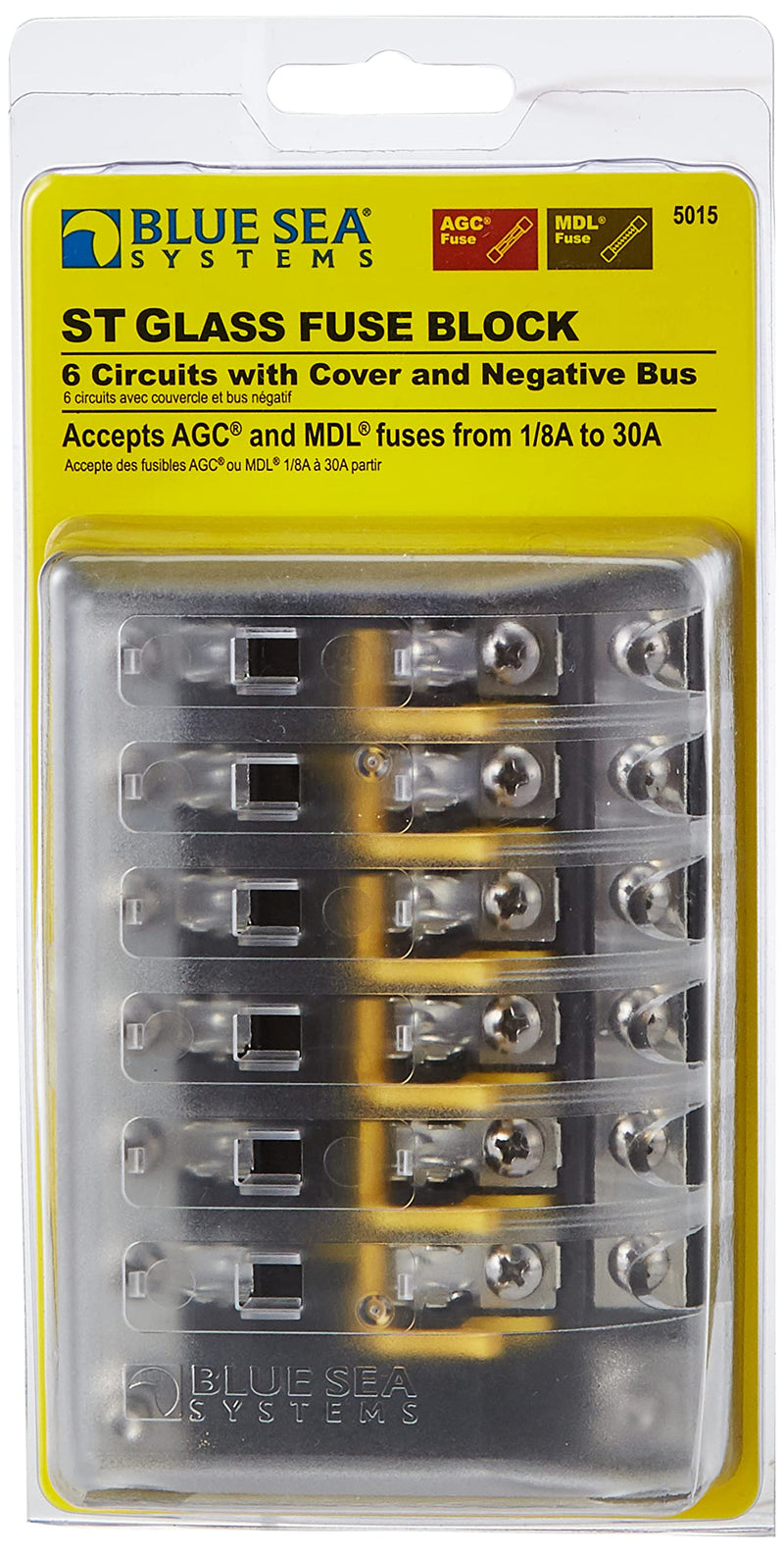 Blue Sea Systems - 5015 Fuse Block AGC 6-CIR W/Ground