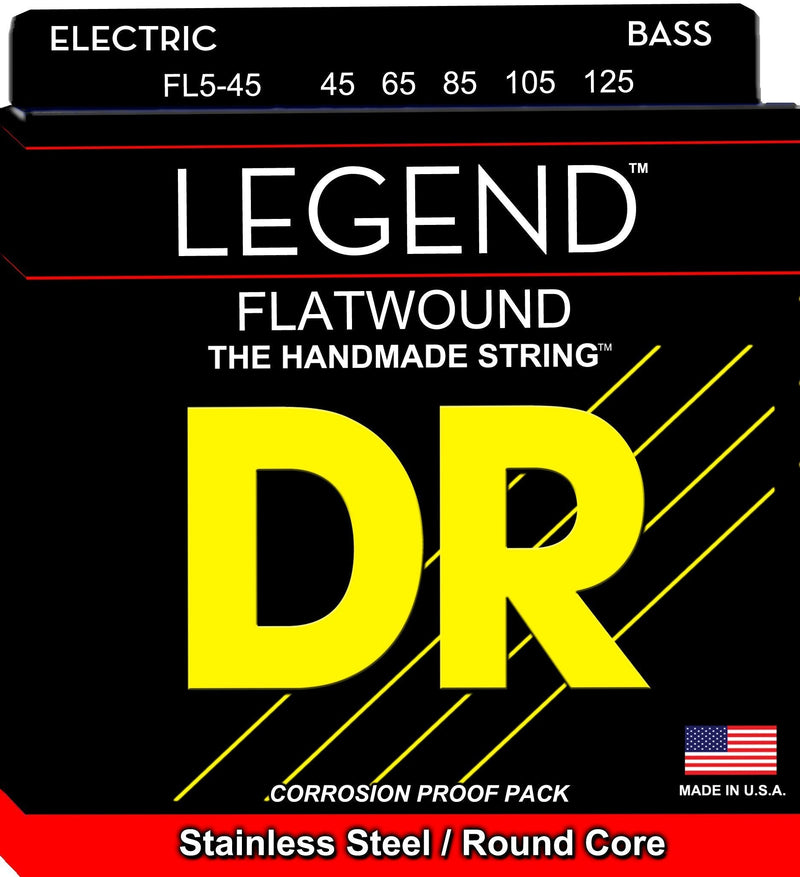 DR Strings Hi-Beam Flats - Flatwound Stainless Steel Round Core 5 String Bass 45-125 Natural