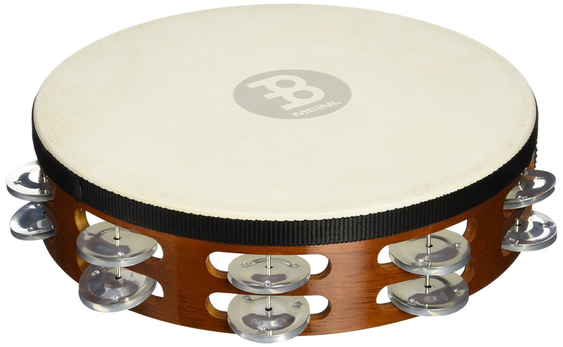 Meinl Percussion TAH2A-AB Traditional 10-Inch Wood Tambourine with Goat Skin Head and Aluminum Jingles, 2 Row Wood/ Brown