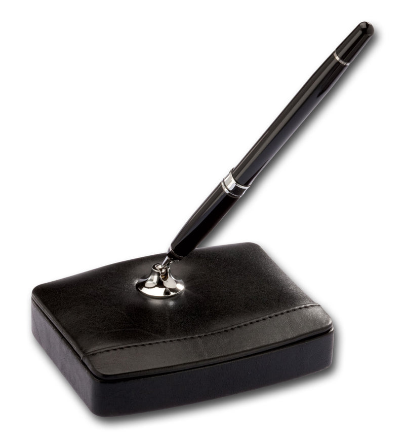 Dacasso Black Leather Single Silver Trim Pen Stand