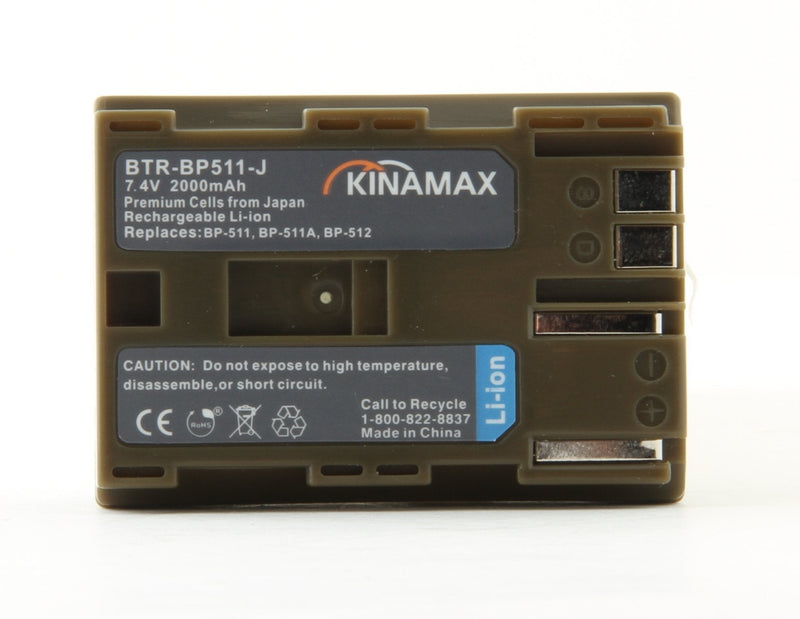 Kinamax 2000mAh BP-511 / BP-512 Replacement Battery for Canon EOS 10D, 20D, 30D, 40D, 5D, D30, D60, Rebel, Optura 100MC, 200MC, Pi, Xi, PowerShot G2, G3, G5, G6, Pro 1, 90 IS, ZR40, ZR45MC, ZR50MC, ZR60, ZR65MC, ZR70MC, ZR80, ZR85, ZR90