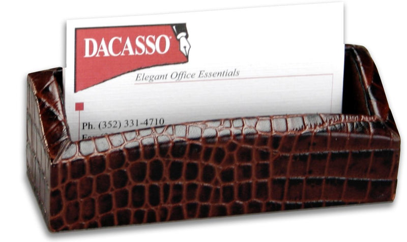 Dacasso Brown Crocodile Embossed Leather Business Card Holder