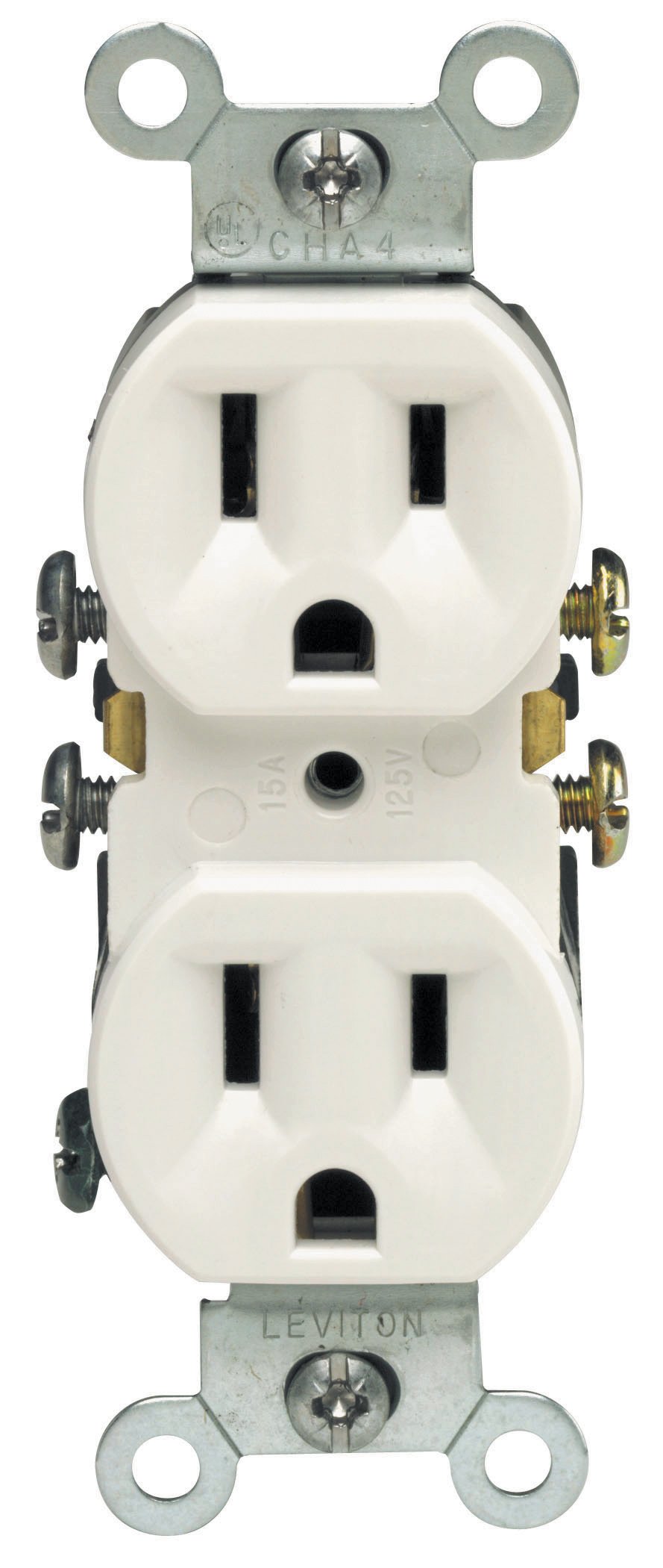 Leviton 5320-WMP 15 Amp, 125 Volt, Duplex Receptacle, Residential Grade, Grounding, 10-Pack, White 10 Pack