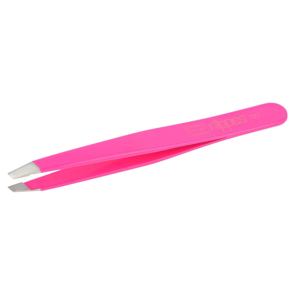 Nippes Stainless Steel Slant Pink Tweezers - Precision Pointed Slant - Quality Handmade in Solingen Germany - Professional Grade - Ergonomic Hand Grip - for Eyebrows, Eyelashes, Extensions [9.5 CM]