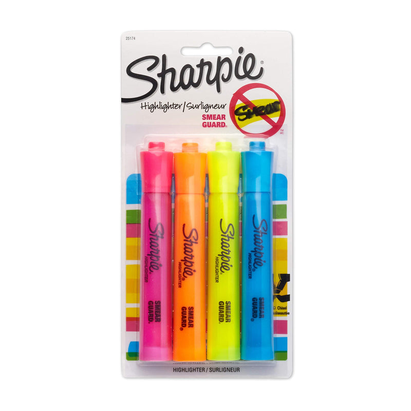 Sharpie Accent Tank-Style Highlighters, 4 Colored Highlighters (25174PP) Pink+Orange+Yellow+Blue 4-Count
