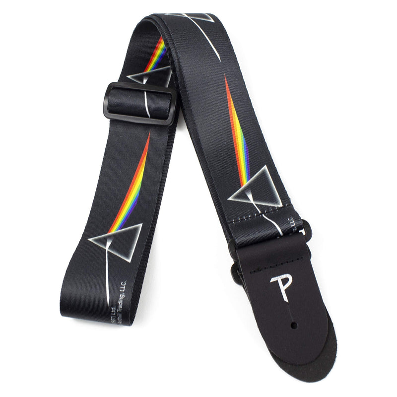 Perri's Leathers Official Pink Floyd Dark Side Of The Moon Guitar Strap, Black with Logo, Adjustable Length 39” to 58”, Strong, Reinforced Stitching, Durable, 2" Wide