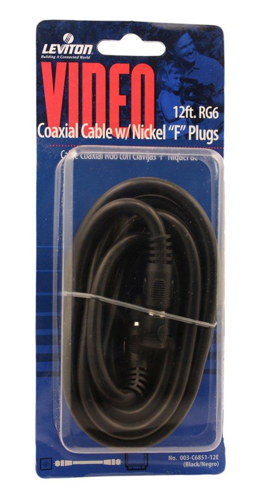 Leviton C6851-12E RG6 Coax Cable, Nickel Plated, 12-Feet, Black