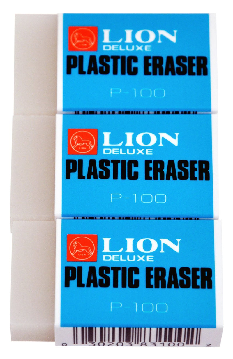 Lion Translucent White Plastic Erasers, 3 EA/Pack, 1 Pack (P-100P) Pack of 3