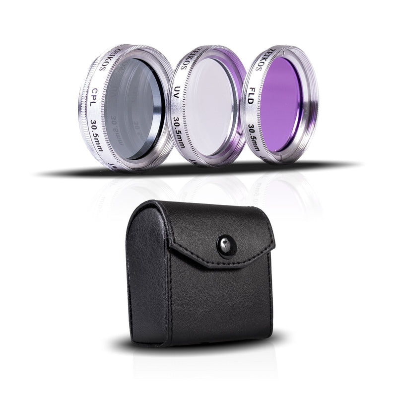 Zeikos 30.5mm Multi-Coated 3 Piece High Resolution Glass Filter Kit (UV, Fluorescent, Circular Polarizer) For JVC Everio GZ-HD320, HD300, HM200, MS130, MS120, MS100, MG255, MG155 & MG130