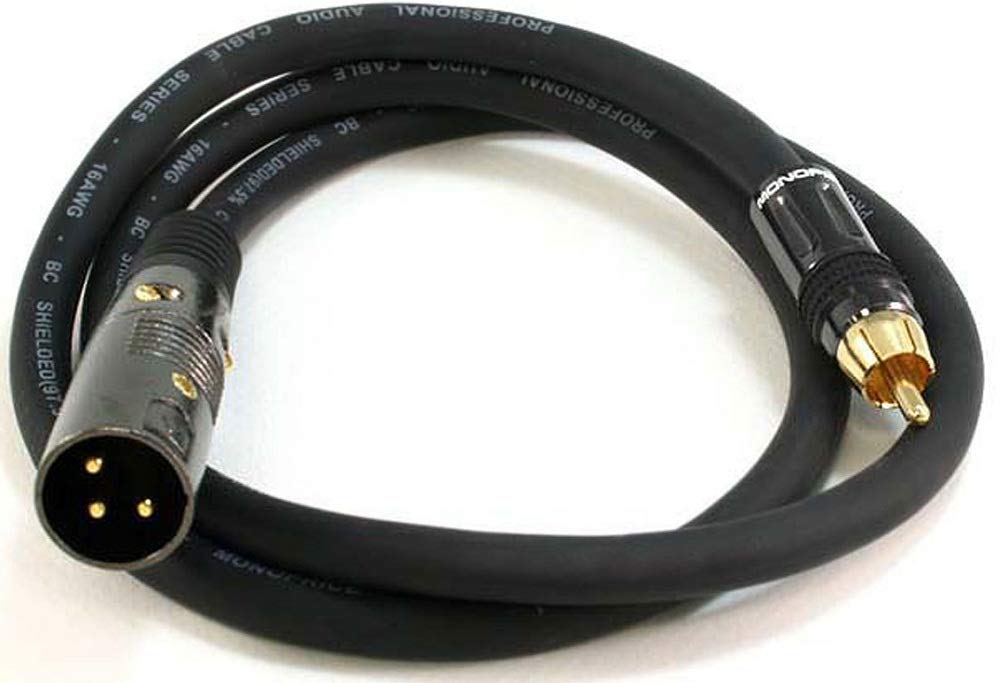 [AUSTRALIA] - Monoprice XLR Male to RCA Male Cable - 3 Feet - Black with E21Gold Plated Connectors | 16AWG Shielded Twisted Pair Oxygen-Free Copper Braid Conductors - Premier Series 3ft XLR M/M 