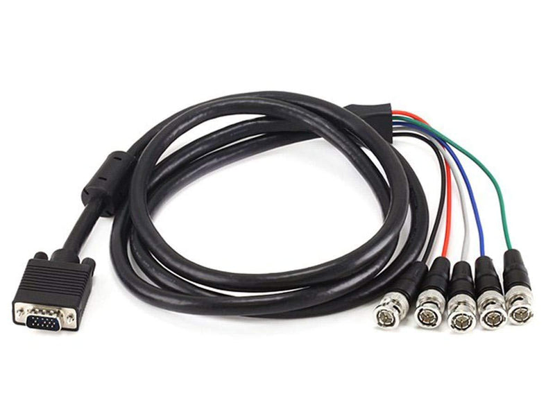 Monoprice VGA HD-15 to 5 BNC RGB Video Cable for HDTV Monitor cable - 6FT (Black) 6 Feet