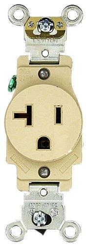 Leviton 5361-I 20 Amp, 125 Volt, Industrial Heavy Duty Grade, Single Receptacle, Straight Blade, Self Grounding, Ivory