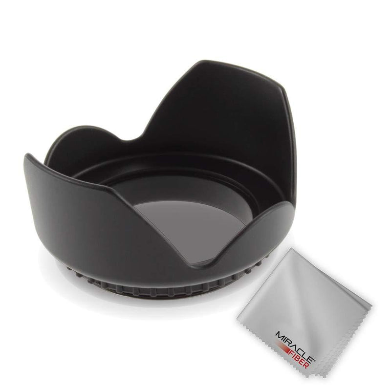Zeikos 58MM Tulip Flower Lens Hood for Canon EOS 70D 77D 80D Rebel T7 T7i T6i T6s T6 SL2 SL3 DSLR Cameras with Canon EF-S 18-55mm f/3.5-5.6 is Lens and Select Nikon Lenses / Miracle Fiber Microfiber Cloth, Black (ZE-HLH58)