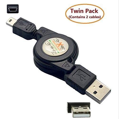 DATA DriveT PTC Twin Pack - 2 of 29.5" Retractable USB2.0 A to 5-Pin Mini-B Cable for Most Digital Cameras, camcorders, BlackBerry, Sony PSP, Cell Phones, MP3's.