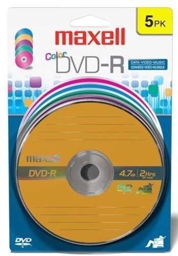 Maxell 638033 Multi Color Superior Archival Life for Storing Valuable Data -R Write Once DVD-R 4.7 Gb Card 5 Disc Pack 5-pack