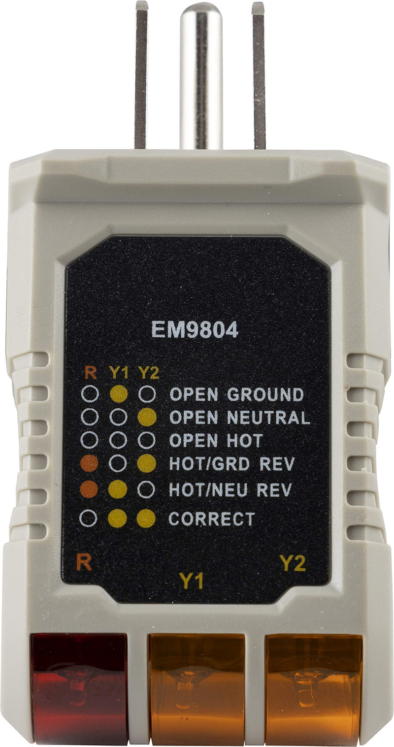 GE 50542 Receptacle Tester, 3-Wire Light Improper Wiring Indicator, Gray/Yellow