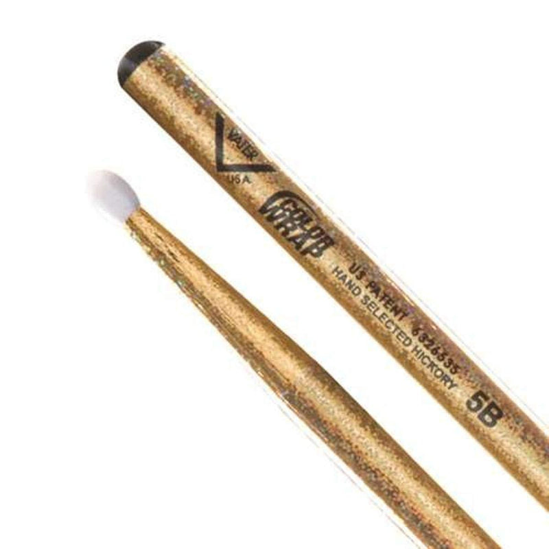 Vater Percussion Color Wrap 5B Drumsticks, Gold Sparkle, Nylon Tip