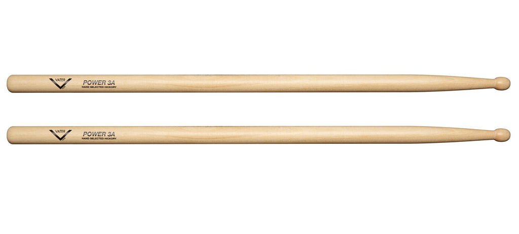 Vater 3A Power Wood Tip Hickory Drumsticks, Pair