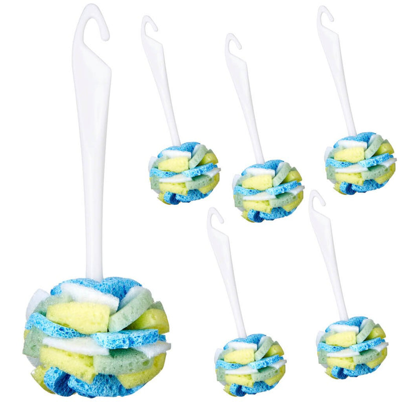 Compac’s Dish SpongeWand Plus Tri Surface Scrubbing Sponge with Cello Foam Scour Sponge Petals Cleans Dishes Glassware 360° Scrubber Pads for ToughtoClean Pots Pans, Multi-Color, (Pack of 6)