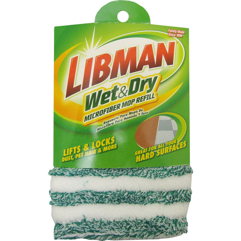 Libman Commercial 119 Microfiber Wet/Dry Floor Mop Refill Pad, Microfiber, 18" Wide, Green and White