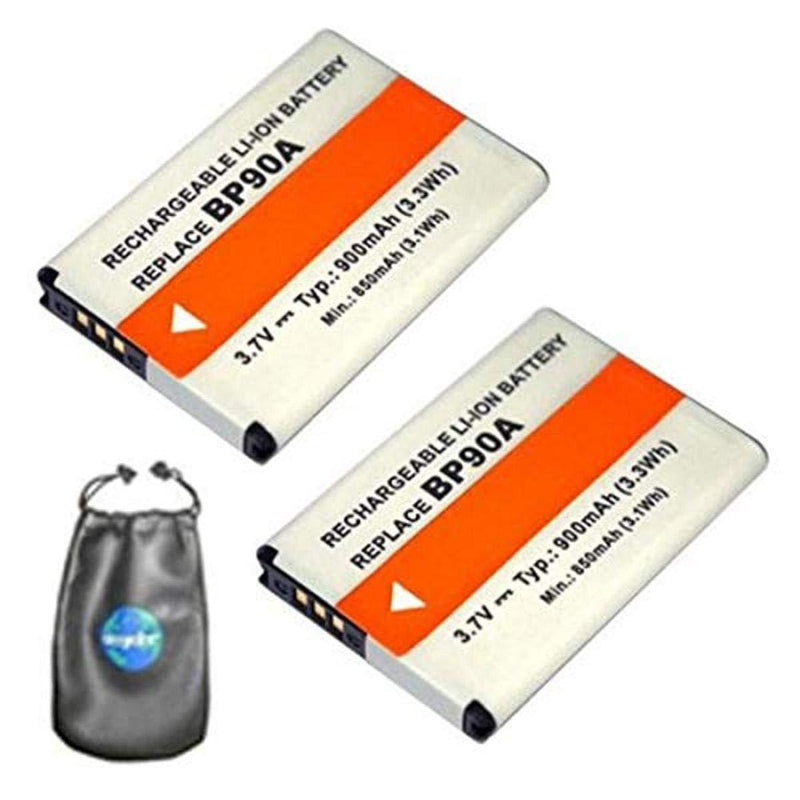 ValuePack (2 Count): Digital Replacement Camera and Camcorder Battery for Samsung BP-90A, IA-BP90A - Includes Lens Pouch