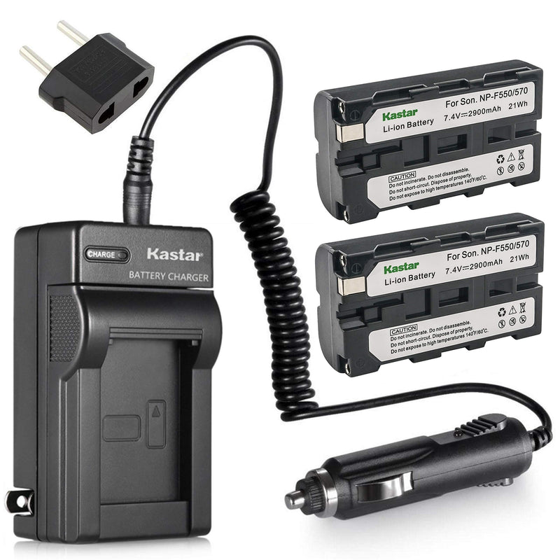 Kastar Charger with Car Adapter + 2 Packs Battery for Sony InfoLithium L Series NP-550 NP-F570 NP-F330 and CCD-TR516 CCD-TR716 CCD-TR818 CCD-TR910 CCD-TR917 CCD-TR930 CCD-TR940 CCD-TRV101 Camcorders