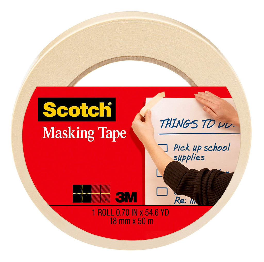 Scotch Tan Home and Office Masking Tape, 3/4-inch by 60 yards, 3436, 1 roll 0.70" Width