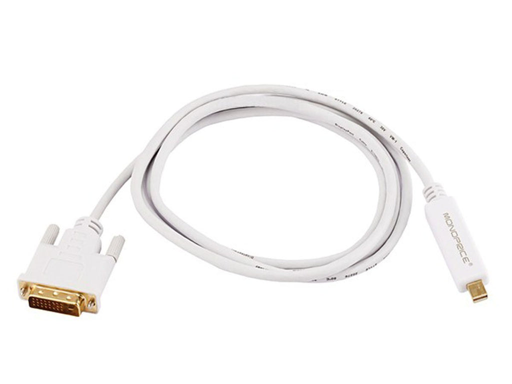Monoprice 6ft 32AWG Mini DisplayPort to DVI Cable - White 6 Feet