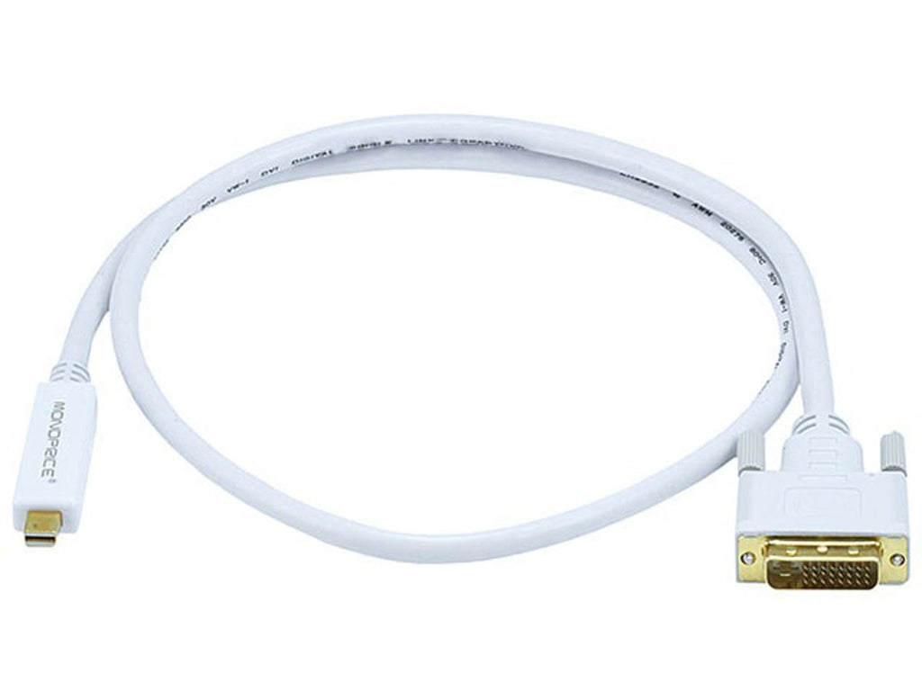 Monoprice 105998 3ft Gold Plated 32AWG Mini DisplayPort to DVI Cable - White 3 Feet