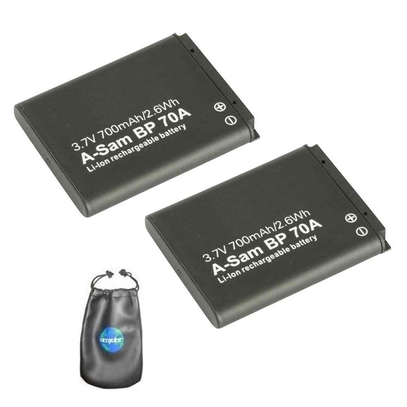 ValuePack (2 Count): Digital Replacement Camera and Camcorder Battery for Samsung BP-70A, BP70A, AQ100 - Includes Lens Pouch