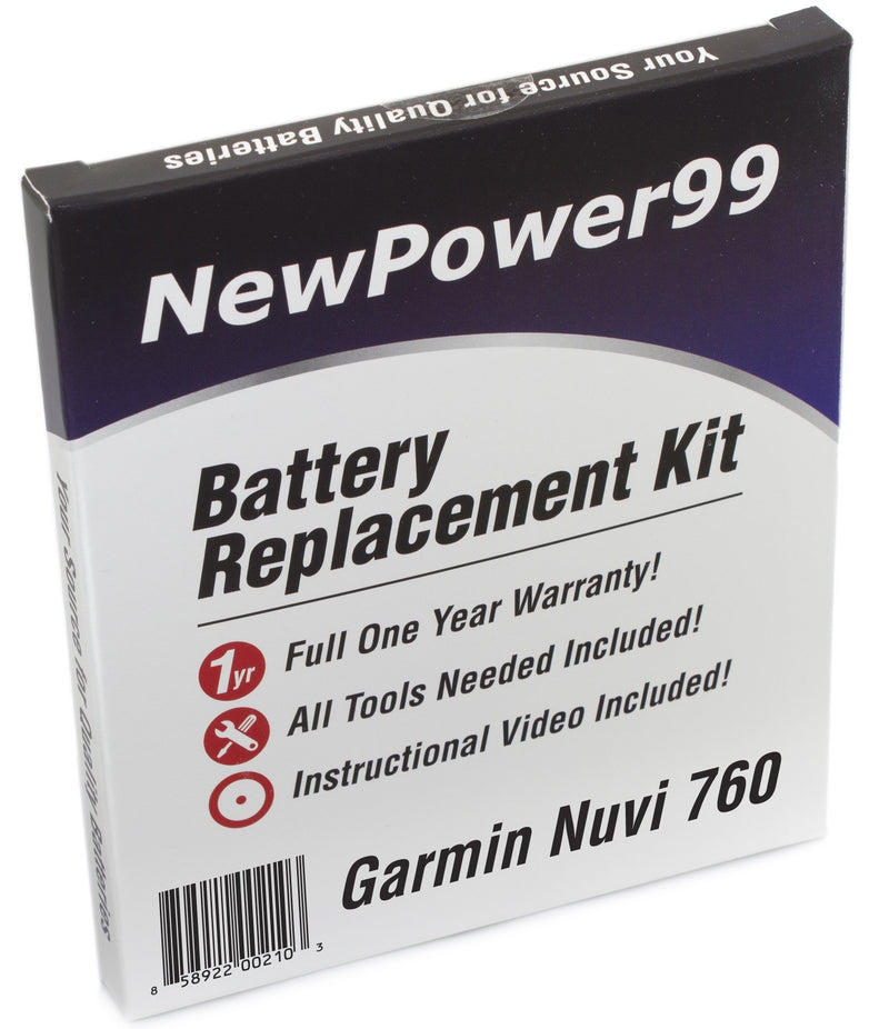 Battery Kit for Garmin Nuvi 760 with Video Instructions, Tools, and Extended Life Battery. #361-00019-11 from NewPower99