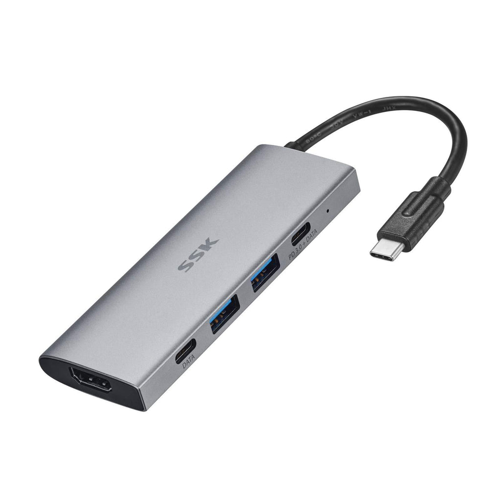 SSK 10Gbps USB C Hub, 5-in-1 SuperSpeed 10Gbps Type C Multiport Adapter with 2 USB C(1 PD3.0 Powered), 2 USB A 3.1/3.2 Gen2 10Gbps,4K HDMI USB C Dock for iMac/MacBook/Pro/Air/Surface Pro and More Gray