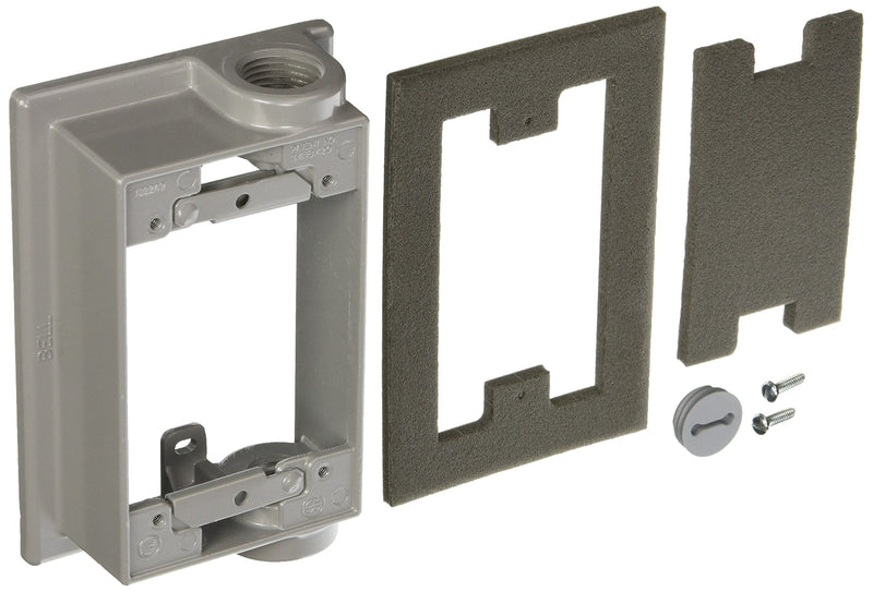 1-Gang Weatherproof Extension Adapter, Swing Arm, Two 1/2 in. Threaded Outlets, Gray