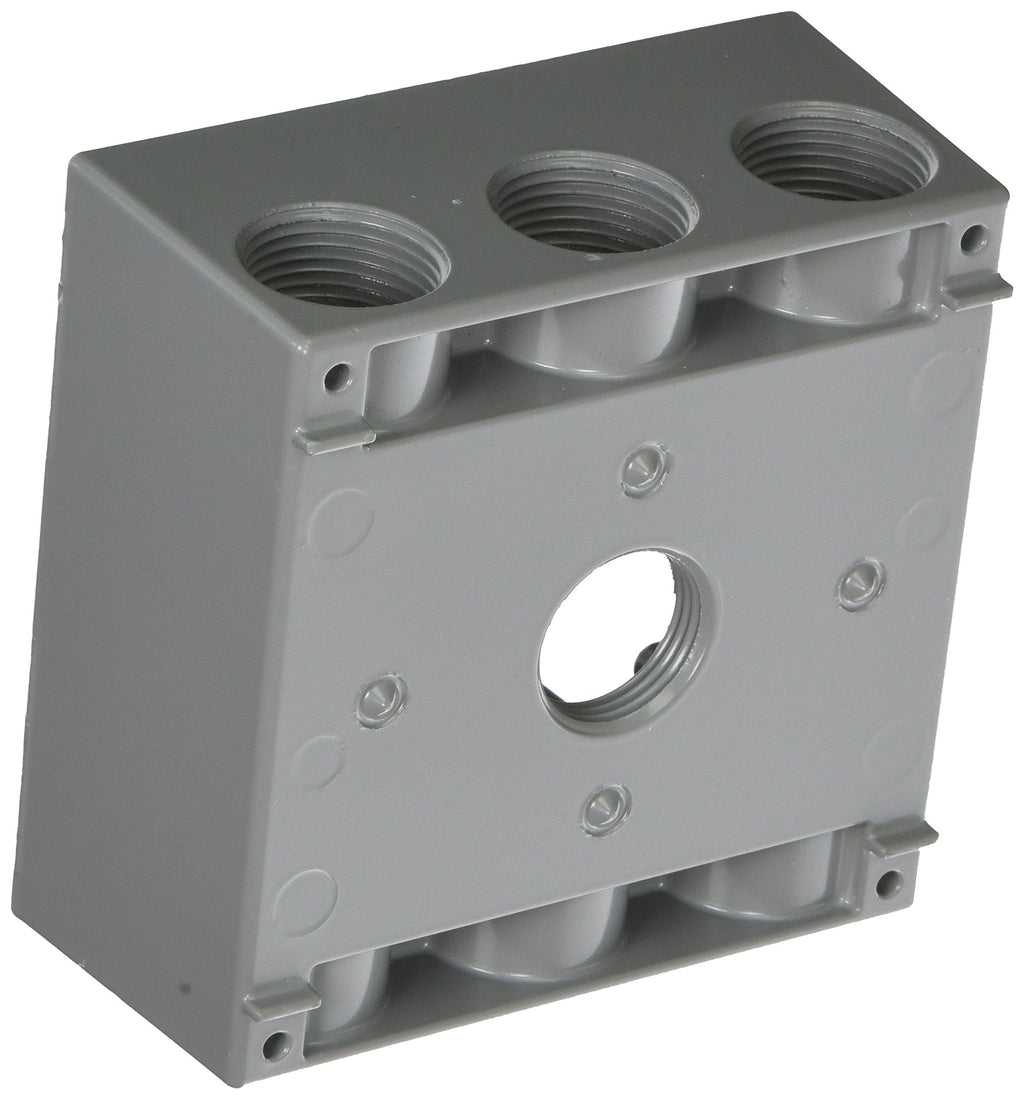 2-Gang Weatherproof Box, Seven 3/4 in. Threaded Outlets, Gray